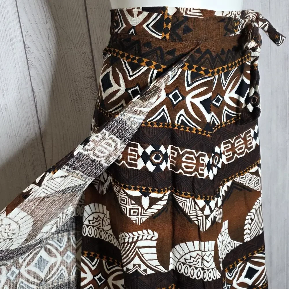 VTG Tapa Designs Hawaii Authentic Polynesian Tapa Print Wrap Skirt, sz Small